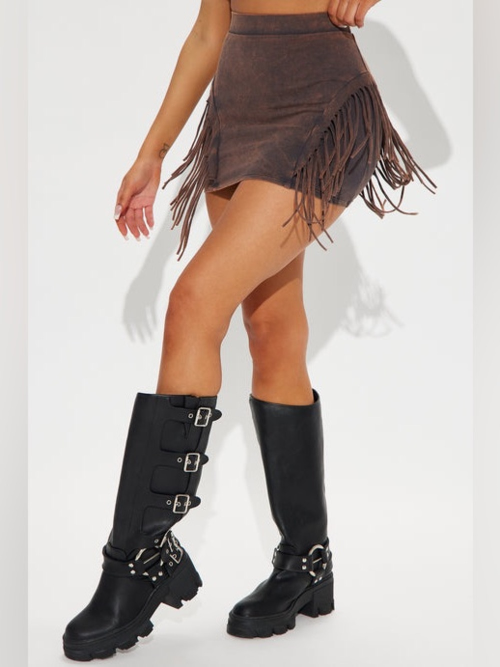 NWT FASHION NOVA Women Sienna Fringe Mini Skirt M Western Festival Rodeo Boho NE